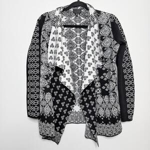 Lucky Brand Black White Open Front Cardigan Boho Pattern Women’s XS